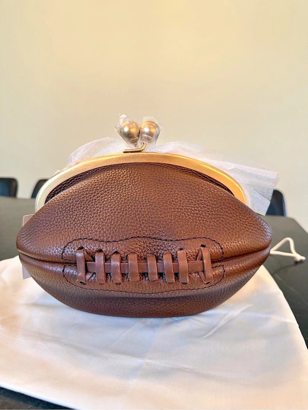 Coach Football Kisslock Frame Bag Brown Leather NWT